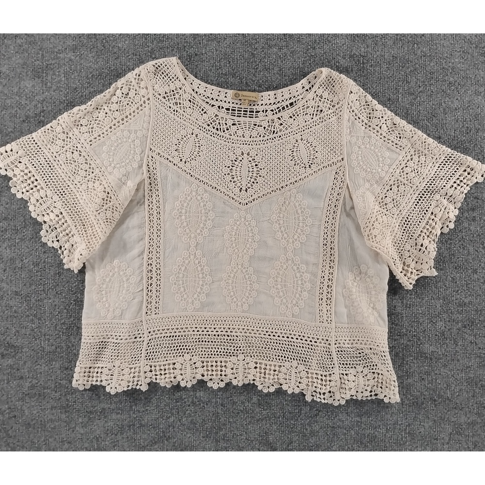 Democracy Boho Festival Blouse Medium Cotton Crochet Lace Minimalist Streetwear